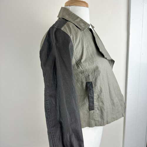 NWT Eileen Fisher Women's XXS 100% Coated Organic Linen Gray & Beige Moto Jacket - Picture 9 of 18