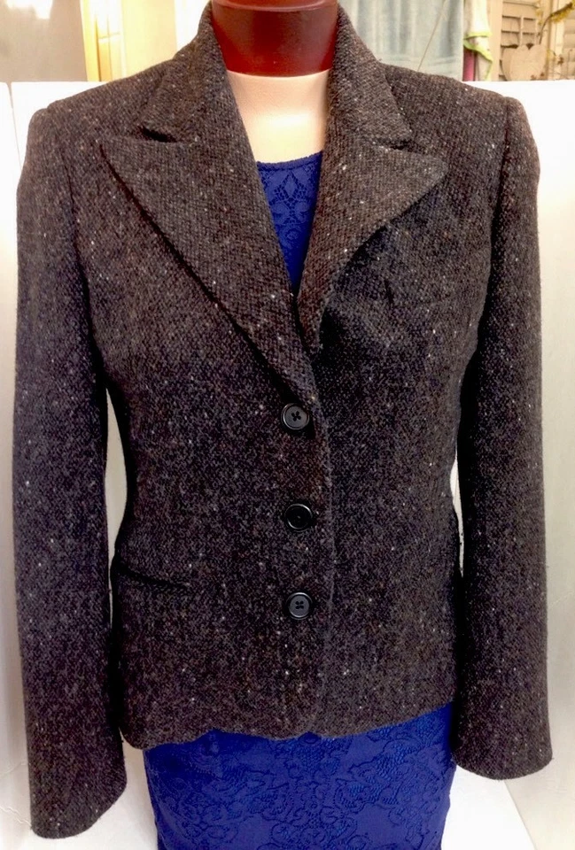 Chaqueta Ralph Lauren Tweed Marrón Con Manchas Blancas y Negras Talla 8 Foto 3 de 4