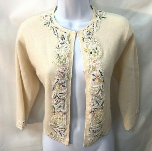 Vintage 1950s Ivory Cashmere wool heavy 