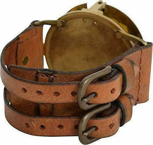Sun Dial Leather Watch Brass Compass Leather Old Gold Lustre Unusual UK - Picture 6 of 8