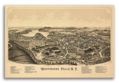 1889 Wappingers Falls New York Vintage Old Panoramic NY City Map - 20x30