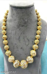 Authentic Gold Plated Pearl CZ Necklace South Indian Long Jewelry with Earrings Party Wear