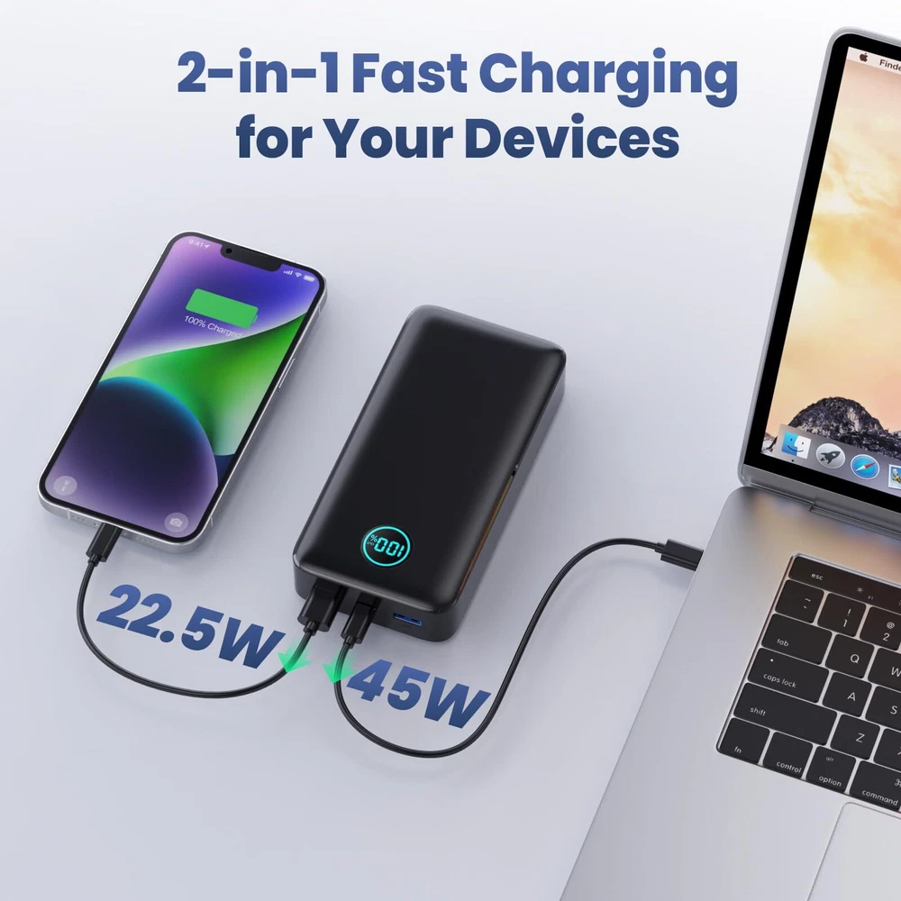 Power Bank 25800mAh, 65W USB C Laptop Portable Charger,PD QC Fast Charging 3 ...