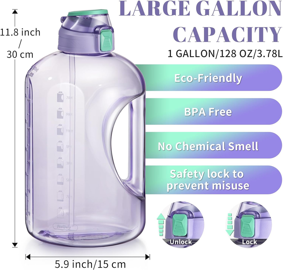 1 Gallon Water Bottle with Straw, 128 Oz Large Water Jug Times to Drink, Reusabl eBay