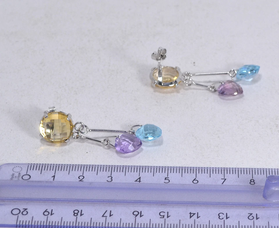 ORECCHINI ARGENTO 925 RODIATO CITRINO TOPAZIO AMETISTA TRAVETTE AGHT 0803 - Immagine 3 di 3