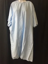 NEW LOT OF 5 UNICOR Short Sleeve Hospital Gowns Blue Back Snap Closures
