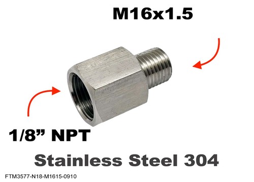 1/8" NPT Female to M16x1.5 Male Stainless Sensor Adaptor Fittings Conversion - 第 1/6 張圖片