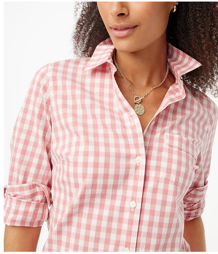 J.Crew Womens $70 Petite Gingham Poplin Shirt Signature Fit Pink PXS BB169 - Picture 2 of 7