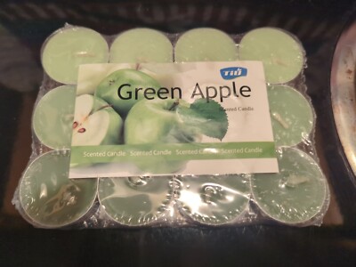 12 Green Apple Scented Tea Light Candles. 4 Hr. Burn Time Each W/ Essential Oils