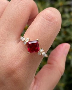 Authentic Lab Grown Ruby Engagement Ring in 925 Silver base Gold Plated 2 Carat Ruby