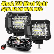 2PCS 4 Inch LED Work Light Bar Spot Flood Pods fit for Jeep ATV with Wire Kit