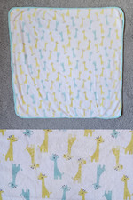 Carters Baby Blanket Terry Cloth Blue/Yellow Giraffe Print Cotton Blend 28 x 27