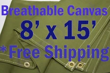 8' x 15' Green Workhorse Polyester Canvas Waterproof Breathable Tarp