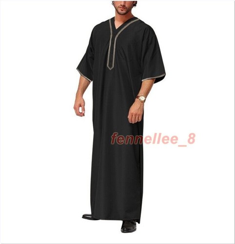 Men Long Sleeve Dishdash Robe Thobe Saudi Arabic Islamic Arab Jubba Kaftan - Picture 3 of 40