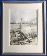 Original Irish Art Watercolour Painting Sheep Grazing Donegal Deirdre Hiscocks
