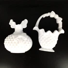 Burwood White Faux Milk Glass Hobnail Basket Vase Wall Pockets Set of 2 Vtg