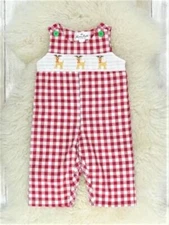 NWOT INFANT BOYS RED/WHITE GINGHAM RED NOSED REINDEER LONGALLS - 0/3 & 3/6 MOS.