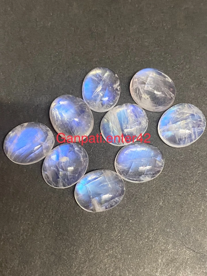 Natural Rainbow Moonstone Oval Cabochons 8x6 MM Calibrated Size Loose Gemstone E - image 3 of 4