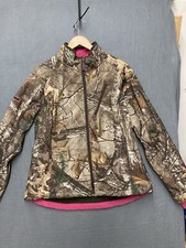 Real Tree Camo Jacket Soft Shell Fleece Lined Women’s L Brown Pink Accents