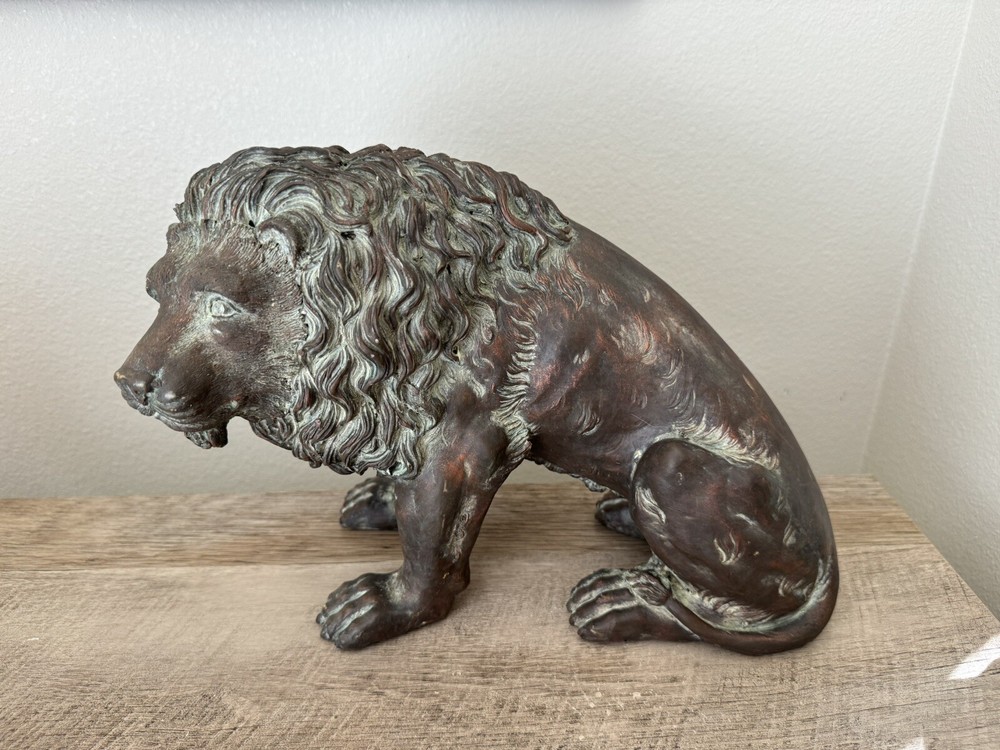 Lion Figurine Statue Resin Patina Look 9” Tall Regal Decor Animals Sculpture