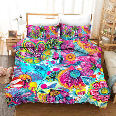 3D Blumen Blatt Linie Handgezeichnet Quilt Cover Set Bettwäsche Sets Kissenbe...
