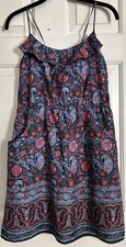 American Eagle Medium Spaghetti Strap Mini Dress Floral Paisley Boho Red Blue