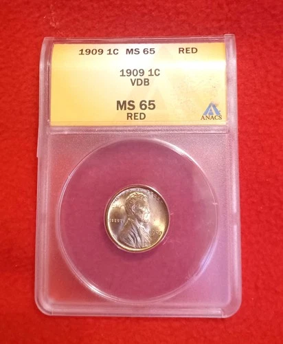 1909 VDB ANACS MS65 RED Lincoln Wheat Penny