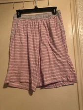 Karen Neuburger Pink & White Striped Long Sleep Shorts L