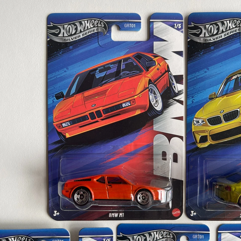 Hot Wheels Silver BMW Celebration Set 5 Cars 1M M2 M3 M4 M5 E30 F87 E30 F82 E39 - Image 2 of 4