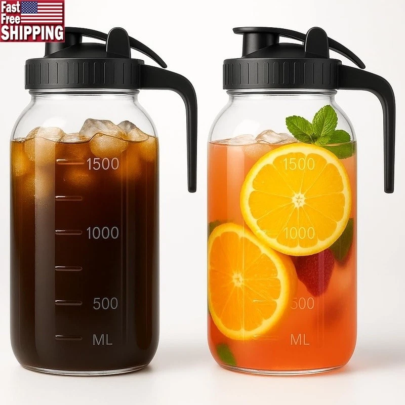 Airtight Leakproof Mason Jars W/ Ergonomic Handle Cold Brew Juice Storage New