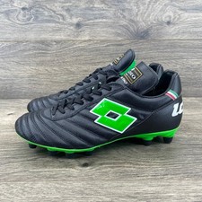 Lotto Stadio Soccer Cleats Mens 6.5 Black Green Leather Made in Italy FG Boots