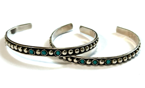 Paar Vintage Mexiko Sterlingsilber 925 blauer Stein Perlen Armbänder 2 - Bild 2 von 7