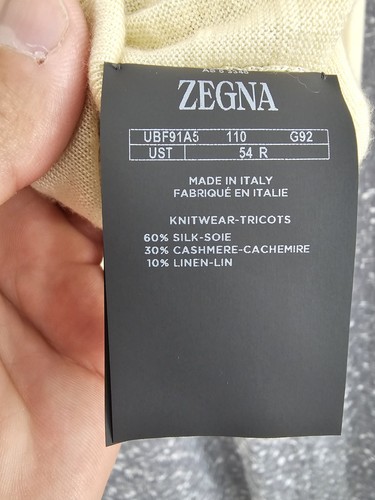 $1290 Mens ZEGNA Cashmere/Silk Crewneck Sweater 54 (L) Lemon Yellow NWT - Picture 4 of 7