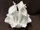 VTG Ruffled Fenton White Milk Glass Hobnail 3 Horn Trumpet Vase Epergne Bowl