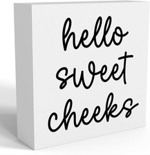 Hello Sweet Cheeks Bathroom Decor, Funny Bathroom Signs Decoration, Black and Wh