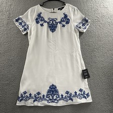 Lulus Womens Dress White Blue Medium Tale To Tell Floral Lined 100% Polyester
