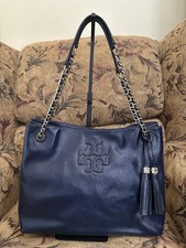 Tory Burch Navy Tote Bag Medium with Gold Hardware Excellent Condition