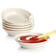3.9 inch Soy Sauce Dish Set of 6 White Dipping Bowls 2 oz Ceramic Small Bowls...