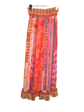 Grass Collection Long Strapless Smocked Dress -Orange Print -Boho-Hippie -Medium