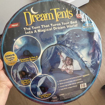 Ontel DreamTents Winter Wonderland Twin Pop-Up Bed Tent Canopy w/ Reading Light