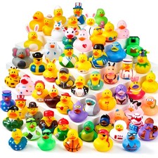JOYIN 30 Pcs Rubber Ducks, Random Assortment Ducks Bulk with Mesh Carry Small