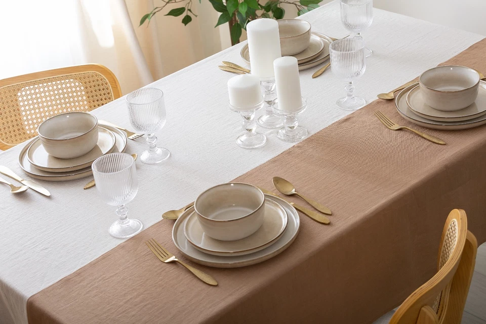 60x108 inch Rectangular Linen Tablecloth Natural Flax Table Cover - Image 3 of 4