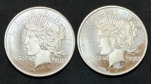 Lot Of 2 - 1 oz Silver Peace Round BU .999 Fine, 2 Ounces Total, No Reserve #665