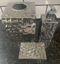 New 3 "Chrome Crush Collection" Bathroom Soap Dispenser, Tissue Box, Soap Dish