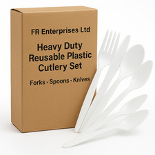 100pcs White Heavy Duty Reusable Plastic Cutlery Set – Fork Spoon Knife Durable
