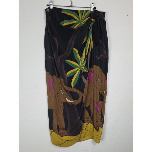 Krizia, MM by Krizia Vintage 100% Silk Elephant Print Wrap Skirt Safari Novelty Size 14
