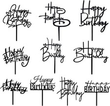 10 PCS Black Happy Birthday Cake Topper Acrylic Cupcake Topper A Series of