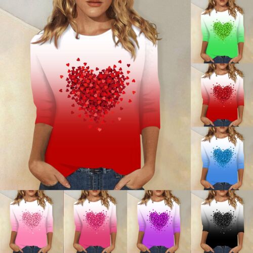 Women's Long Sleeve Round Neck Tops Valentine's Day Red Heart Printed Blouses