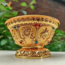 3.6" Buddhist Buddha Bowl Zinc Alloy Auspicious Tibetan Tribute Holy Water Cup