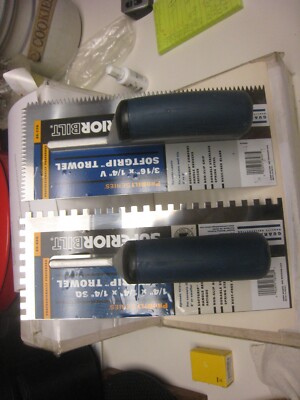 2 Superiorbilt SoftGrip Notch Trowels (1/4 x 1/4 x 1/4 SQ) & (3/16'' x1 /4'' V) PR
